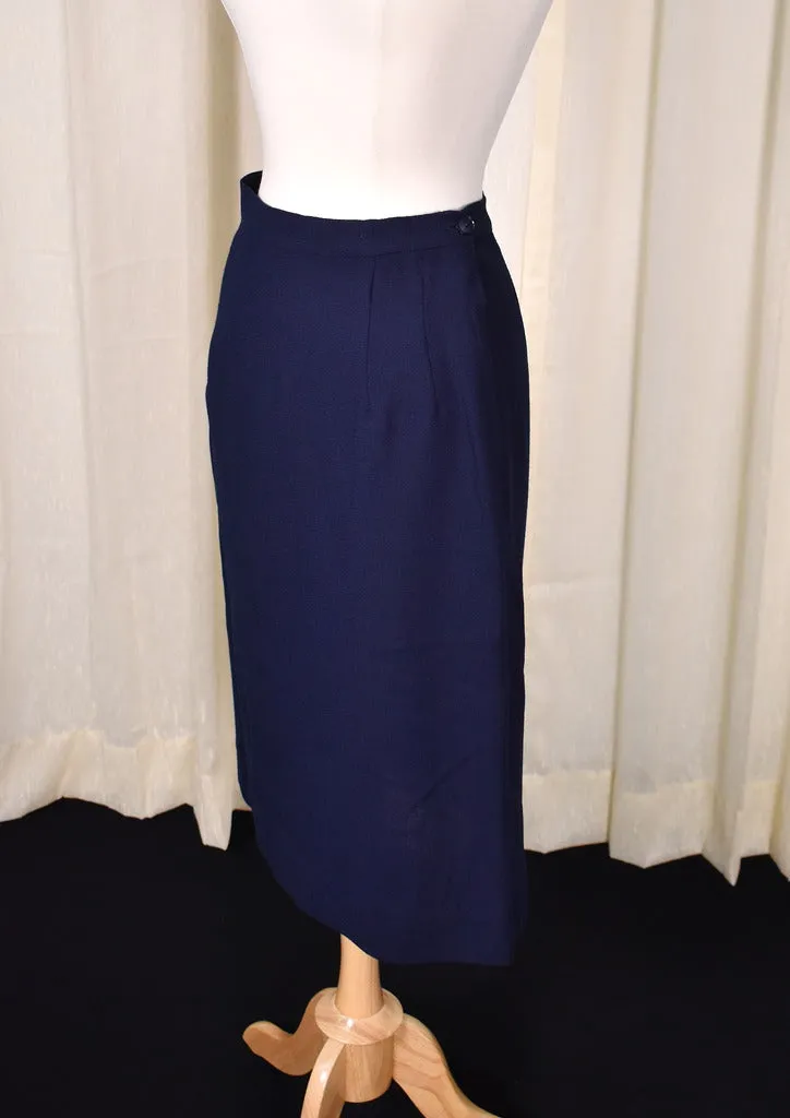 1950s Vintage Plain Navy Pencil Skirt