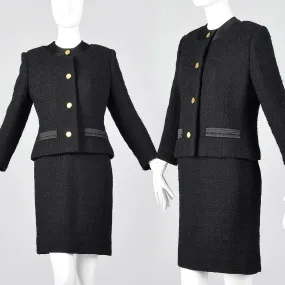 1960s Black Chunky Tweed Skirt Suit