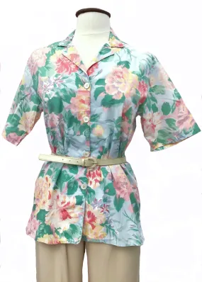 1980s Vintage Mulberry Liberty Cotton Floral Short Sleeve Blouse