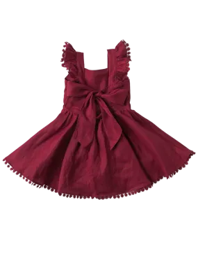 Alaia Linen Girls Dress - Cherry Red
