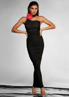Anthurium 3D Flower Decor Halter Maxi Dress