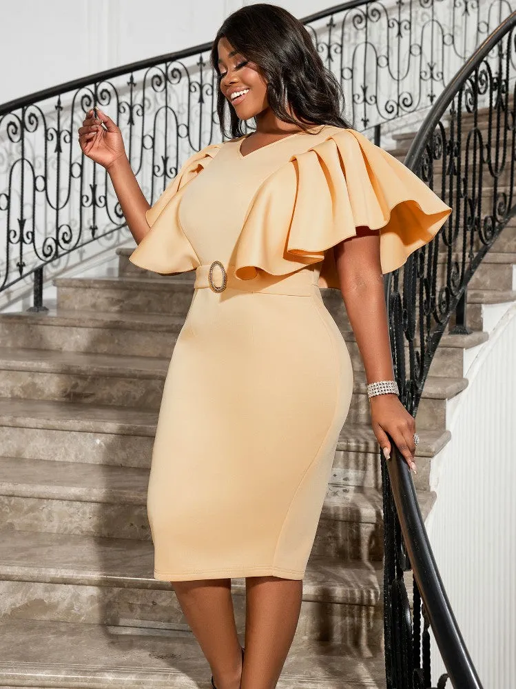 AOMEIDress Ruffle Sleeve Bodycon Event Dress