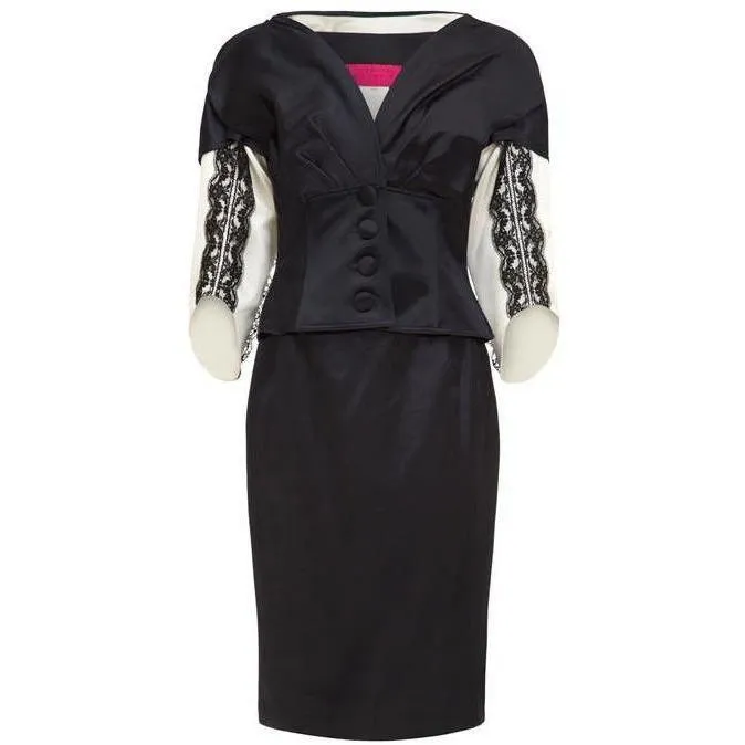 ARCHIVE - 1990s Christian Lacroix Black Satin Skirt Suit