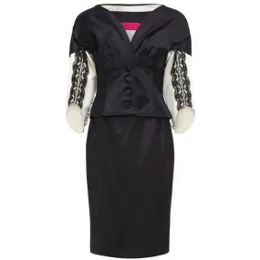 ARCHIVE - 1990s Christian Lacroix Black Satin Skirt Suit