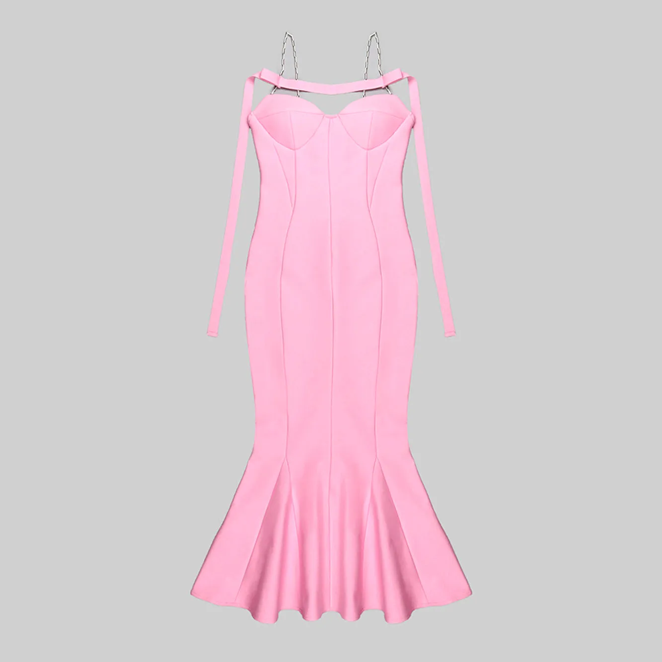 ARINNA PINK FRILLED BOTTOM BODYCON MIDI Dress
