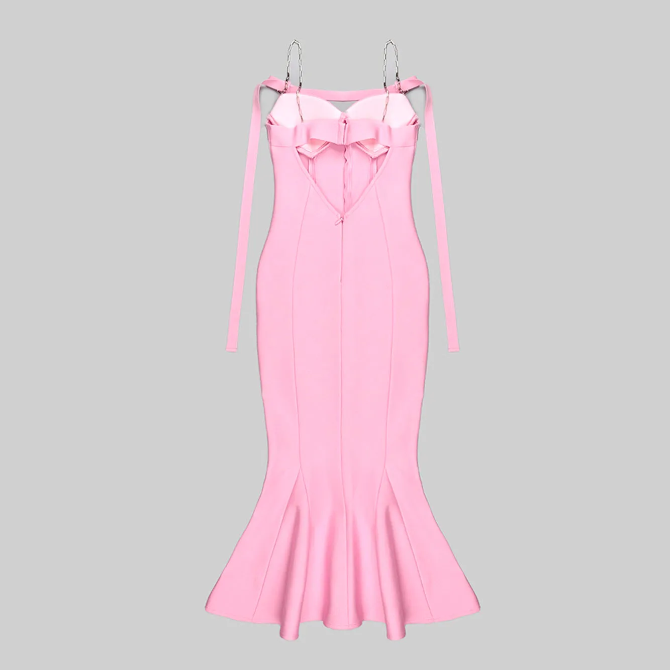 ARINNA PINK FRILLED BOTTOM BODYCON MIDI Dress