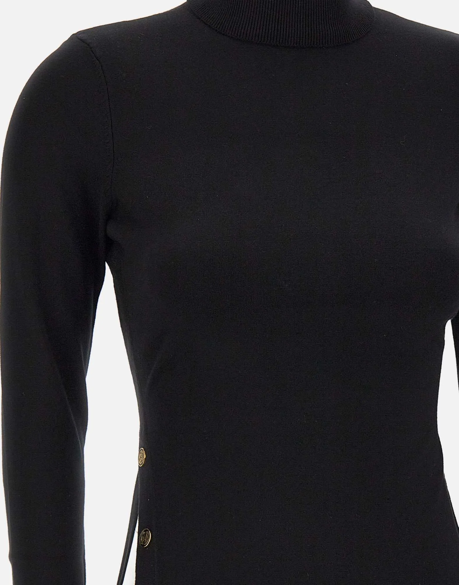 Black Viscose Turtleneck with Buttons