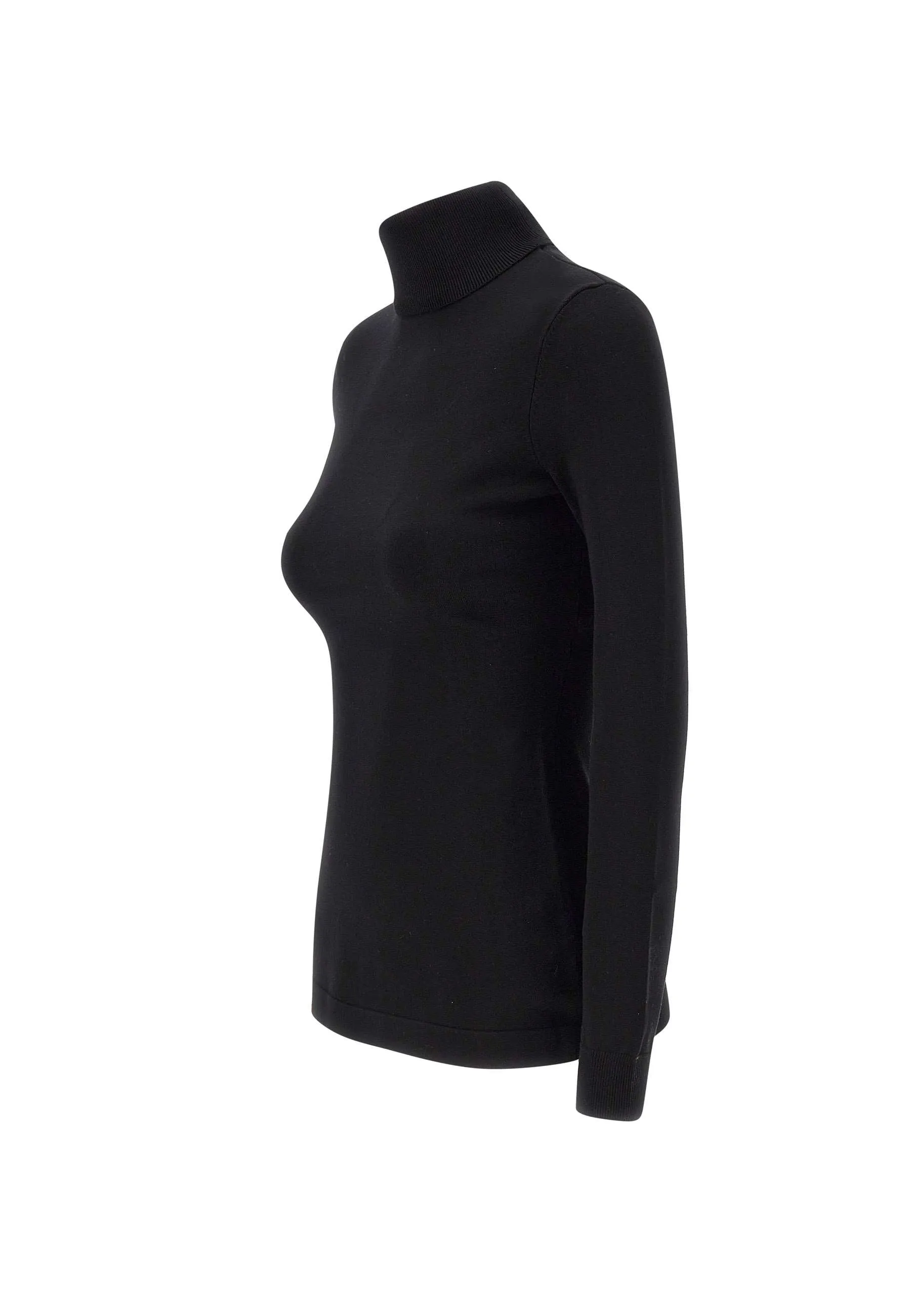 Black Viscose Turtleneck with Buttons