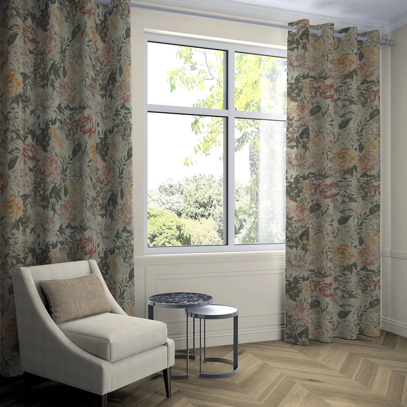 Blooma Green, Pink and Ochre Curtains