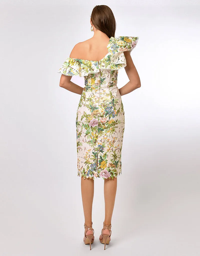BRIE ONE SHOULDER FRILL MIDI BL70D18S