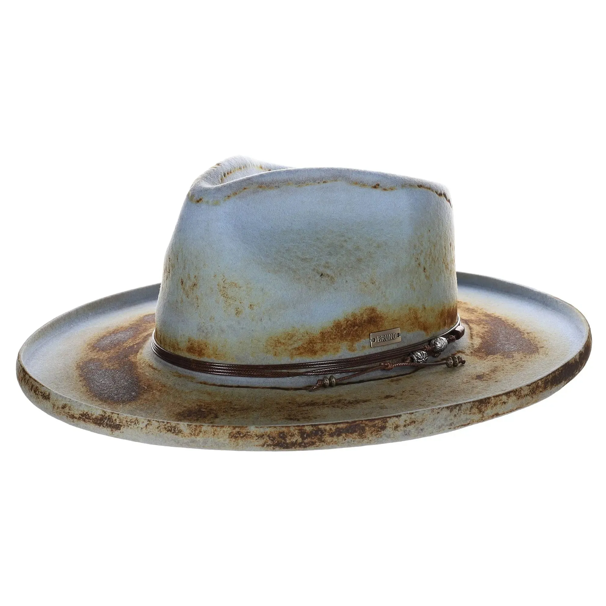 Bruno Capelo Orleans Distressed Wide Brim Wool Fedora