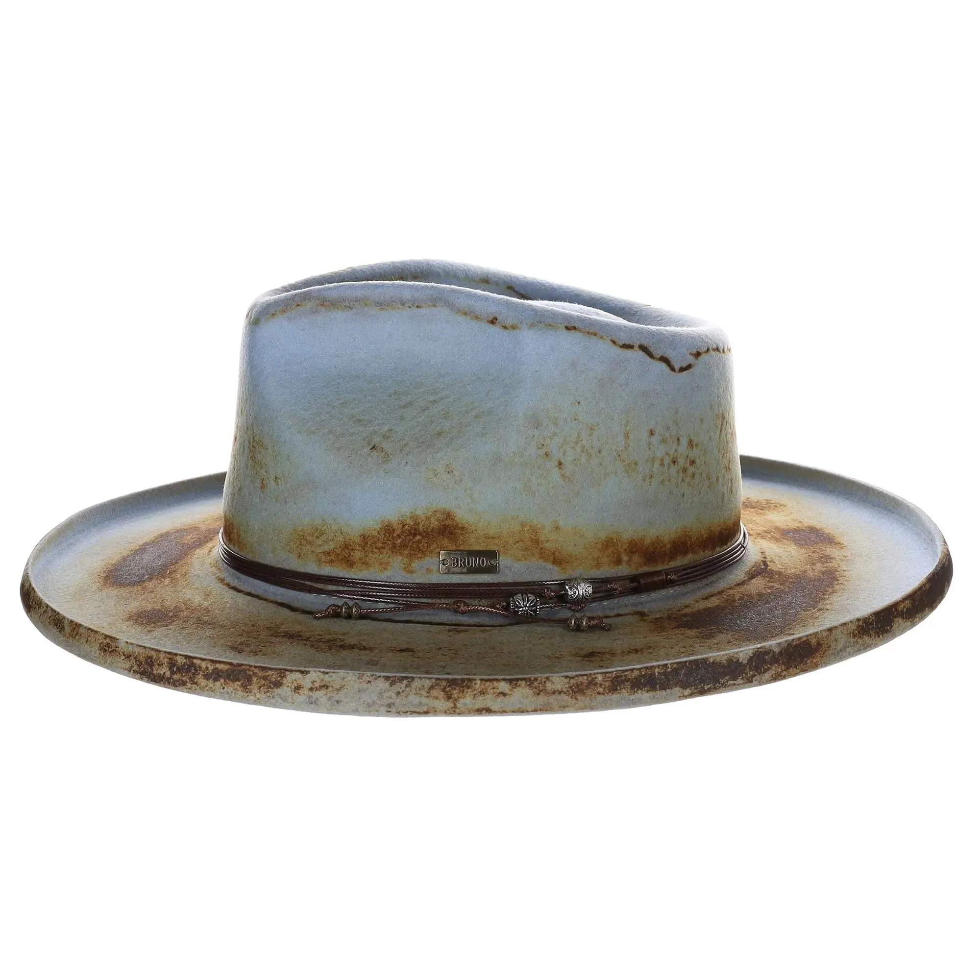 Bruno Capelo Orleans Distressed Wide Brim Wool Fedora