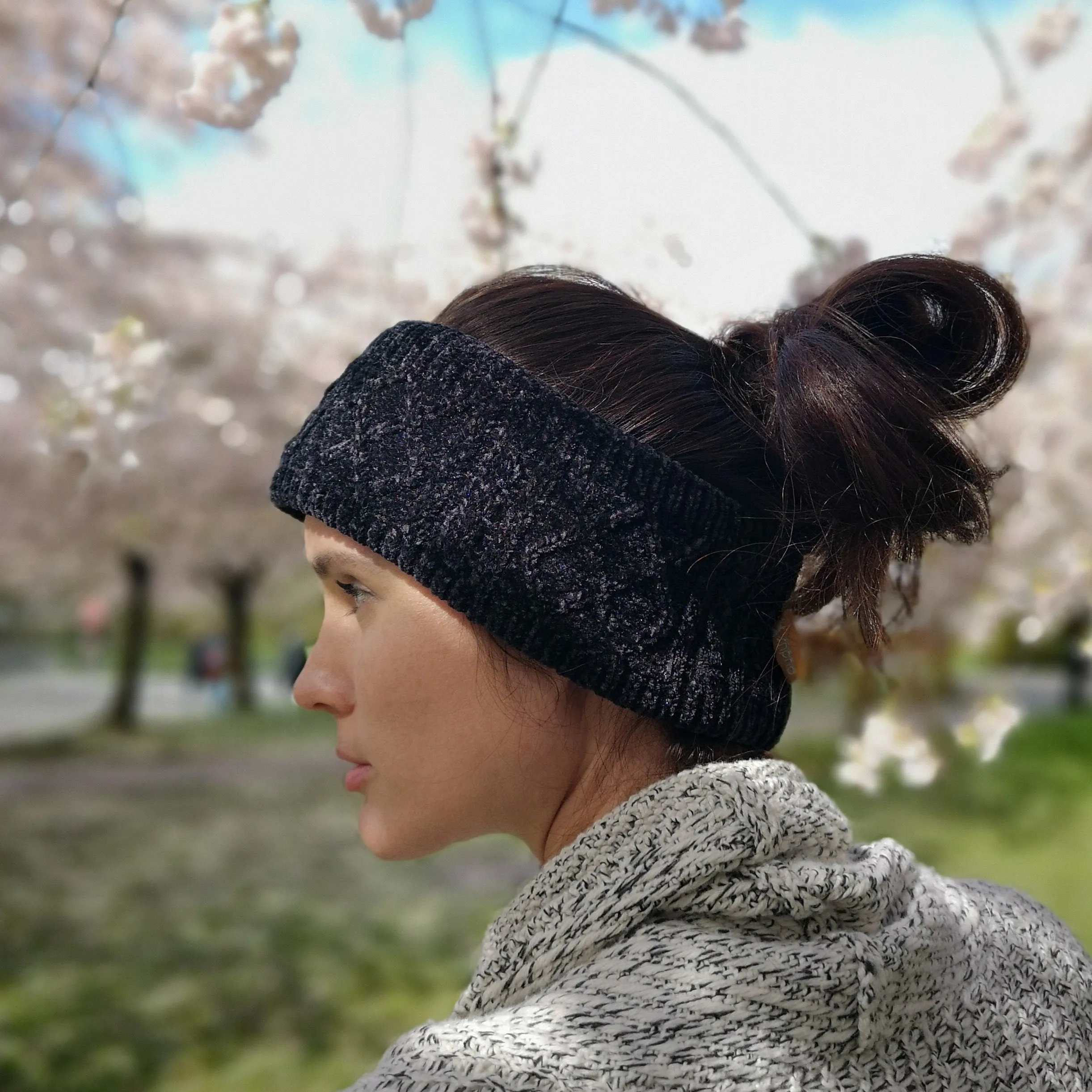 Cable Knit Black Chenille - Headband Adult