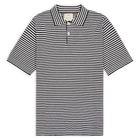 Cashmere Short Sleeve Polo - Stripe Navy