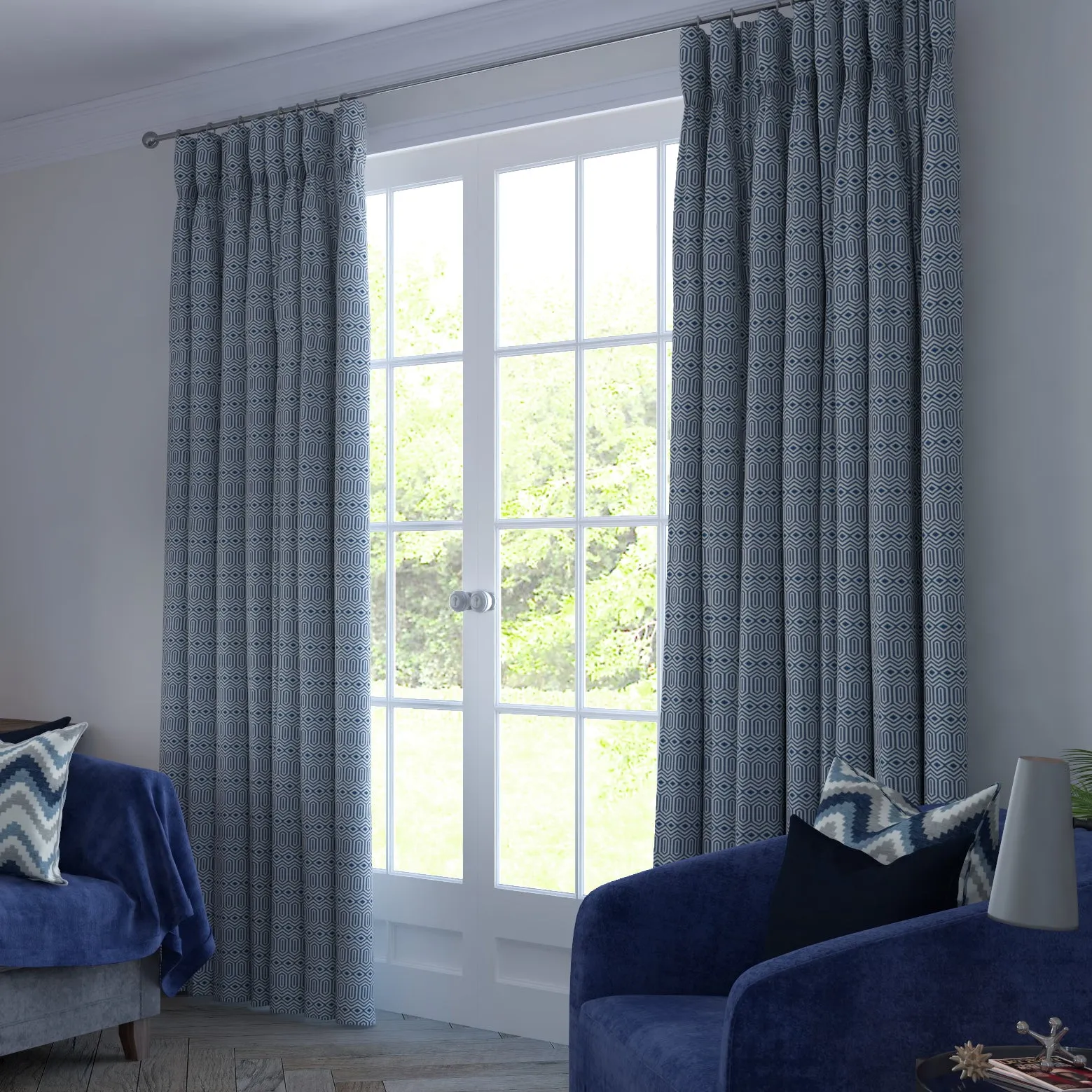 Colorado Geometric Blue Curtains
