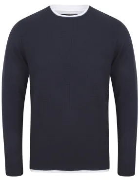 Conga Textured Jumper With Inner Mock T-Shirt In Midnight Blue - Dissident