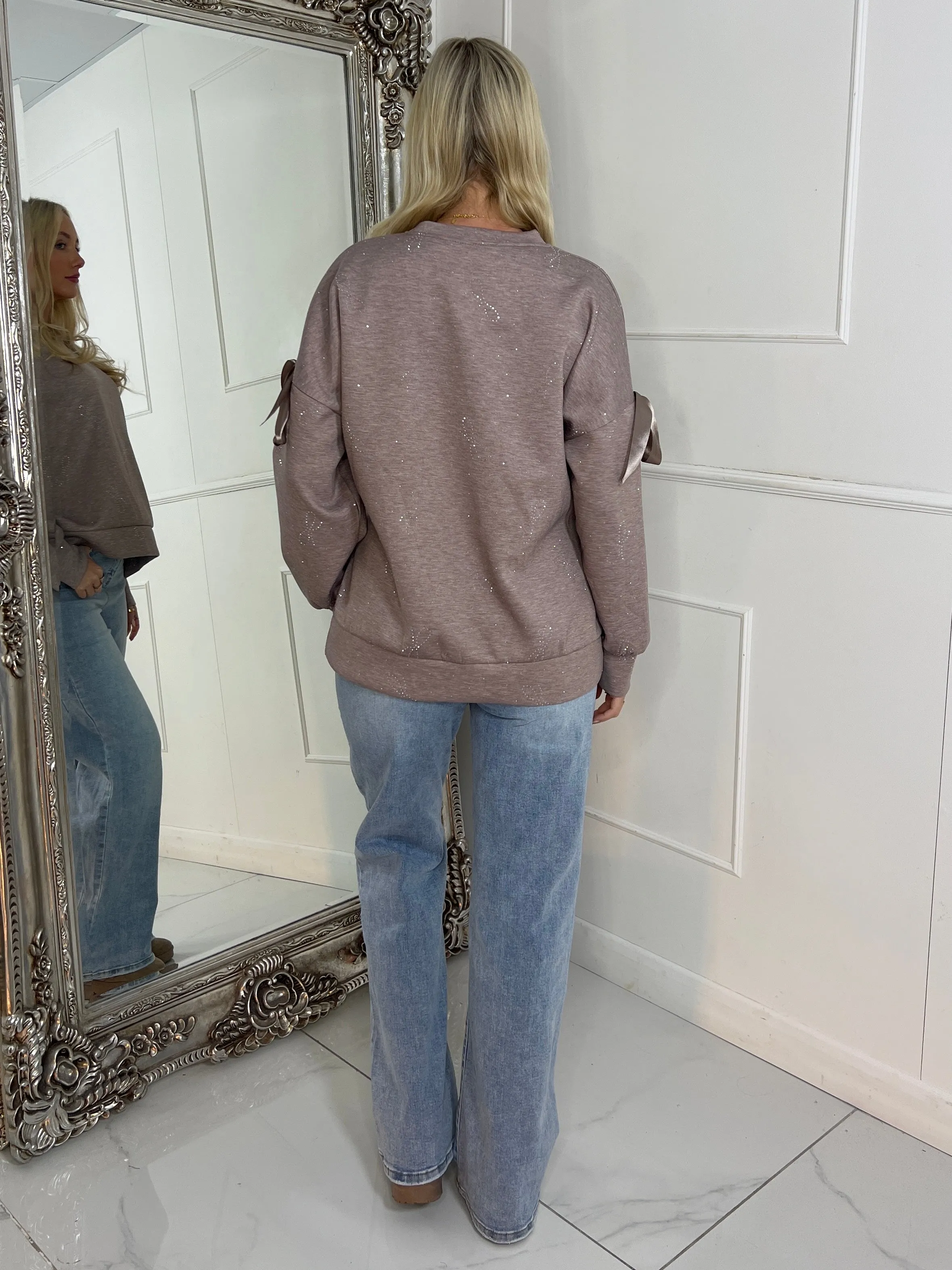 Diamante Scattered Bows Detail Jumper - Mauve