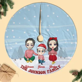 Diversified Snowy Weather & Family Personalized Christmas Pencil Tree Skirt