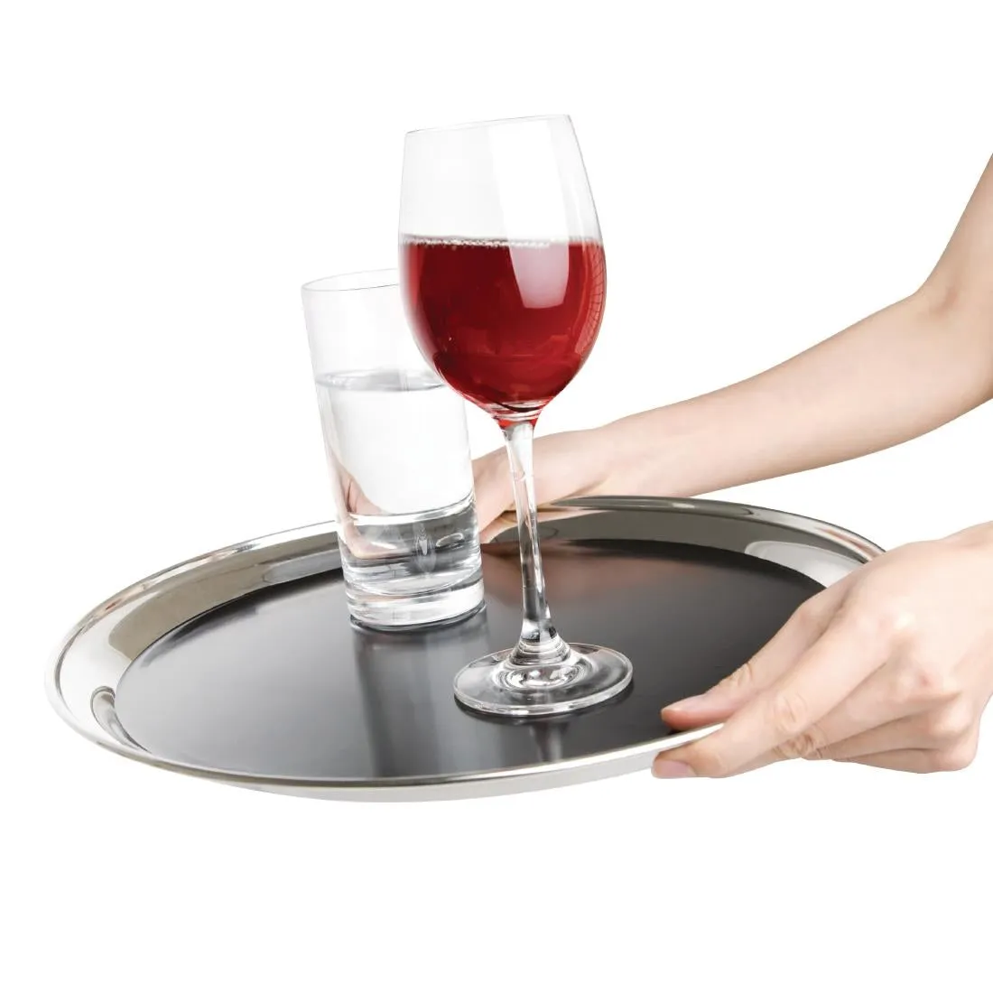 DP207 Olympia Stainless Steel Round Non-Slip Bar Tray 305mm