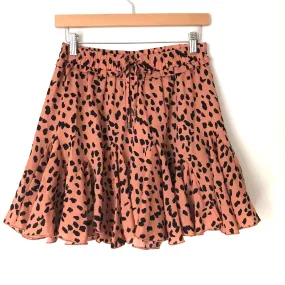 Entro by Layla James Brown Animal Print Ruffle Skirt with Drawstring Waist with Shorts Underneath NWT- Size M