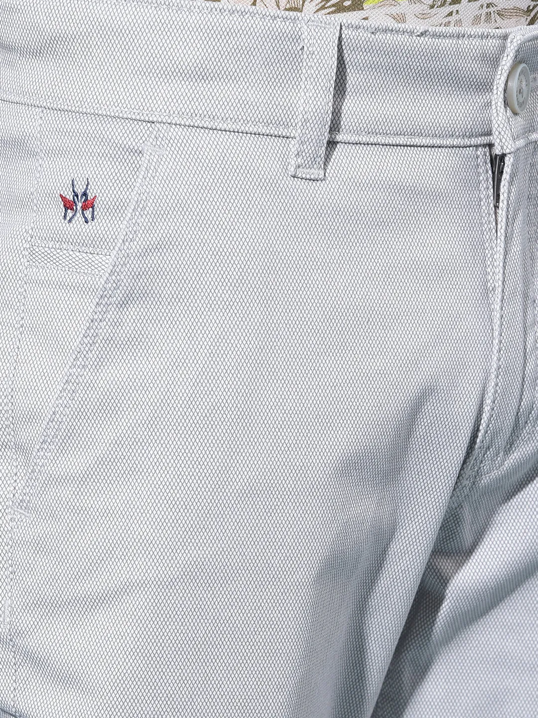 Grey Printed Cotton Chinos Trousers