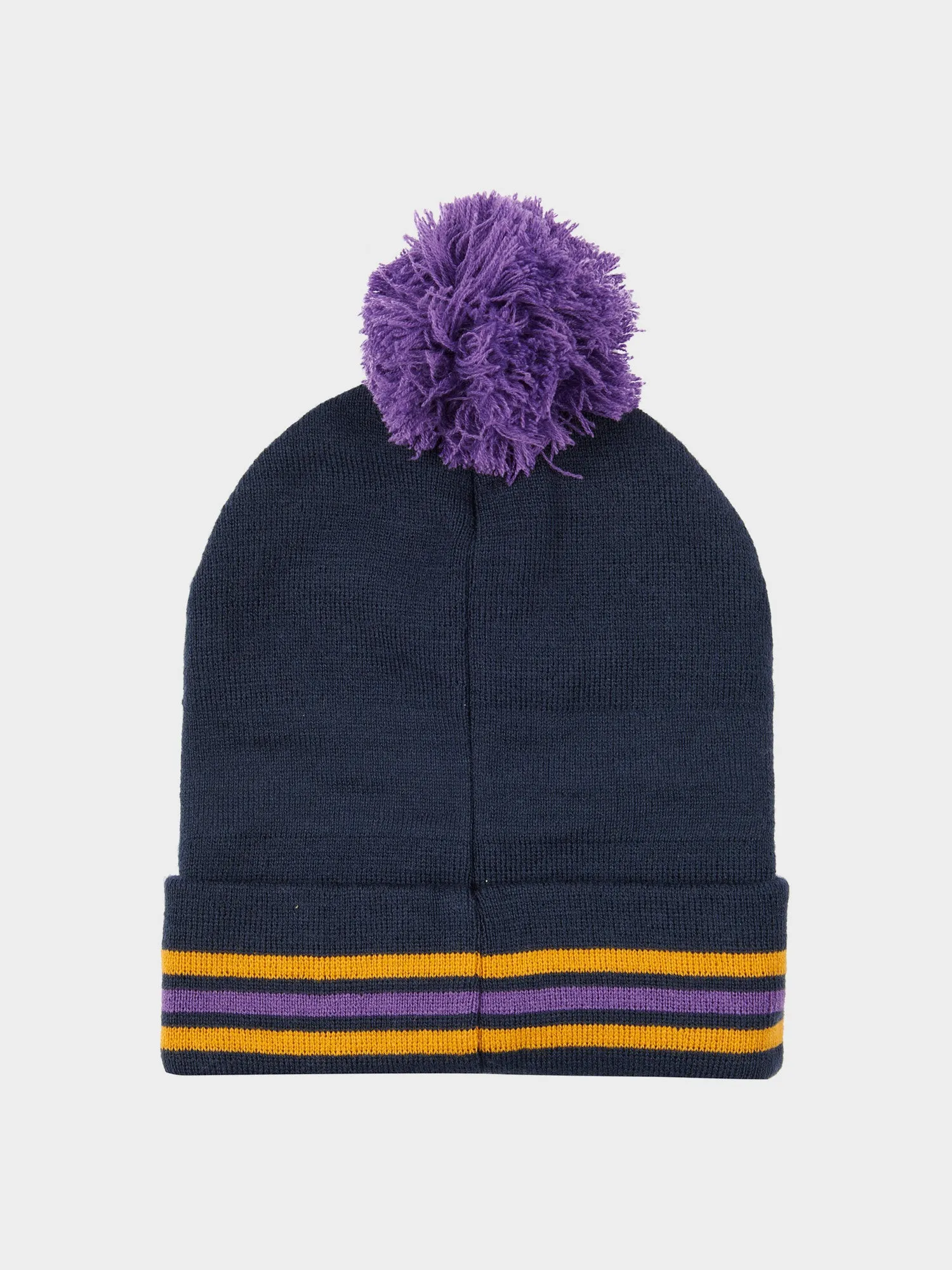 Intarsia Knit Bobble Beanie in Navy Blue