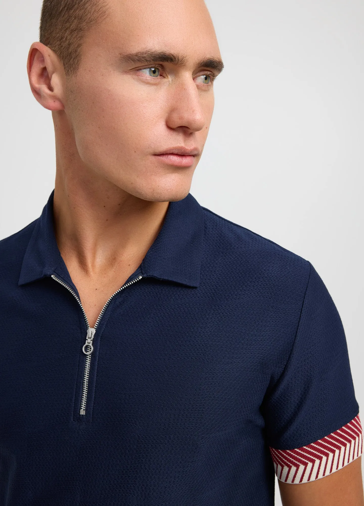 Jacquard Cuff Polo Navy
