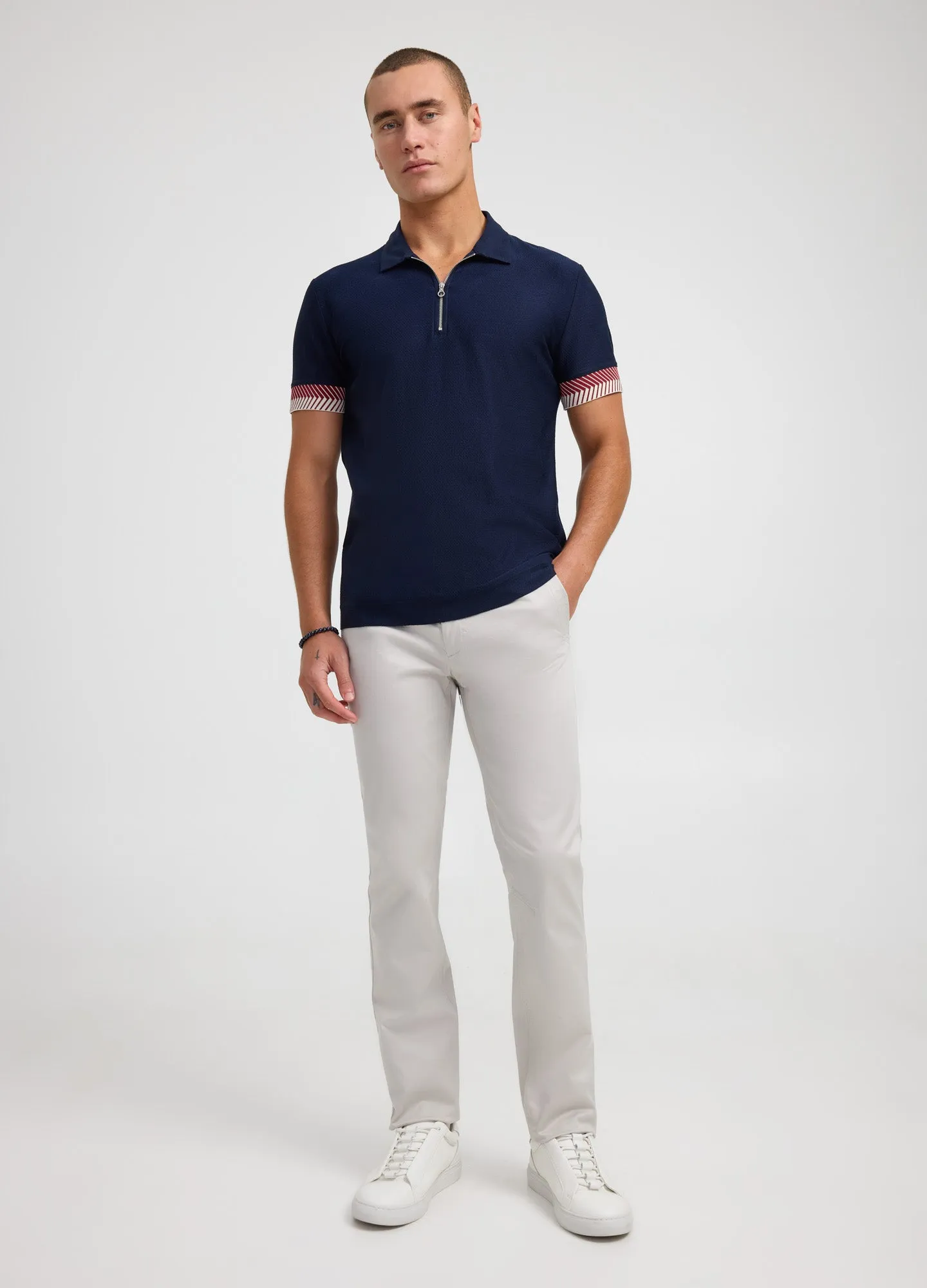 Jacquard Cuff Polo Navy