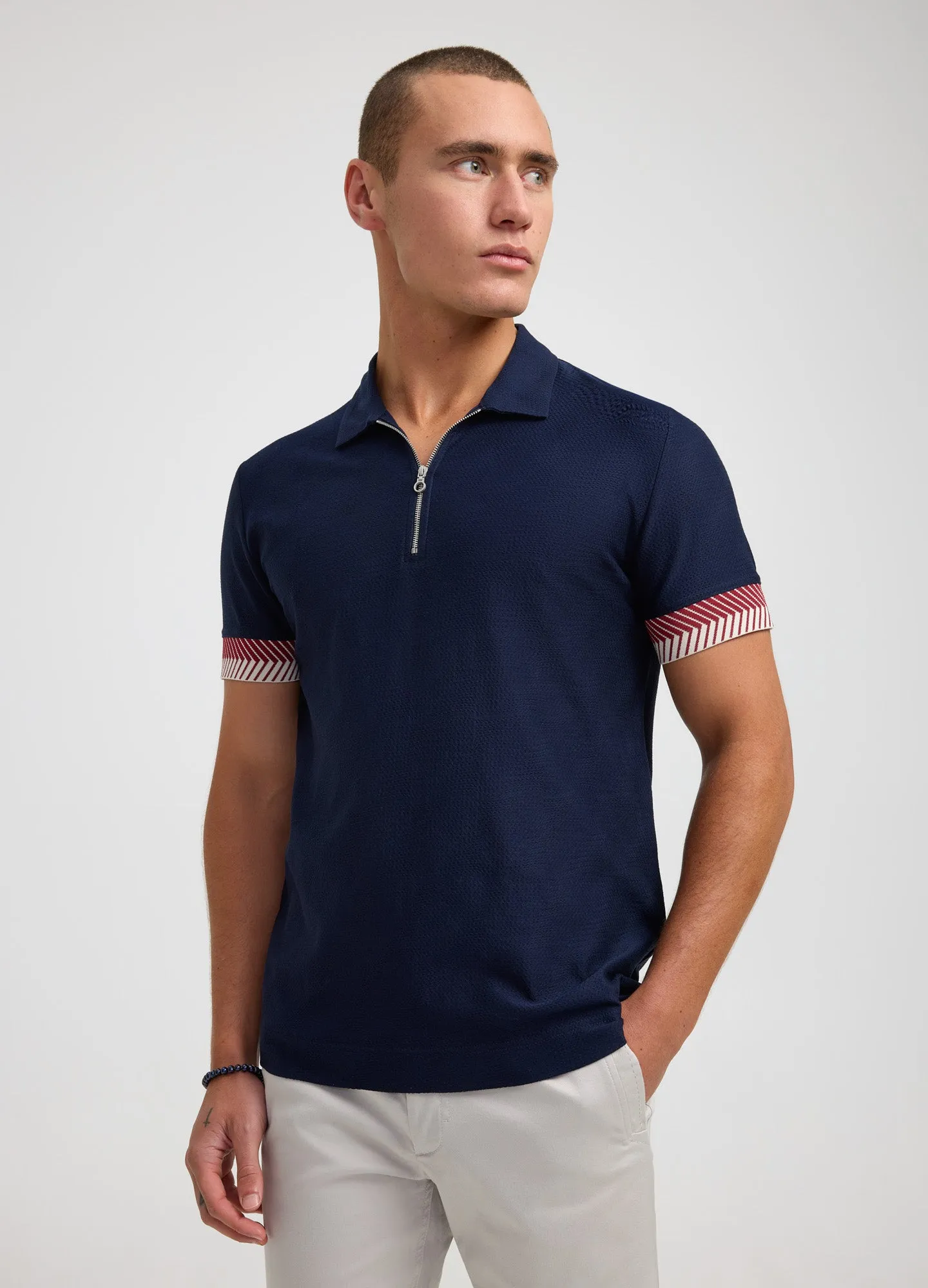 Jacquard Cuff Polo Navy