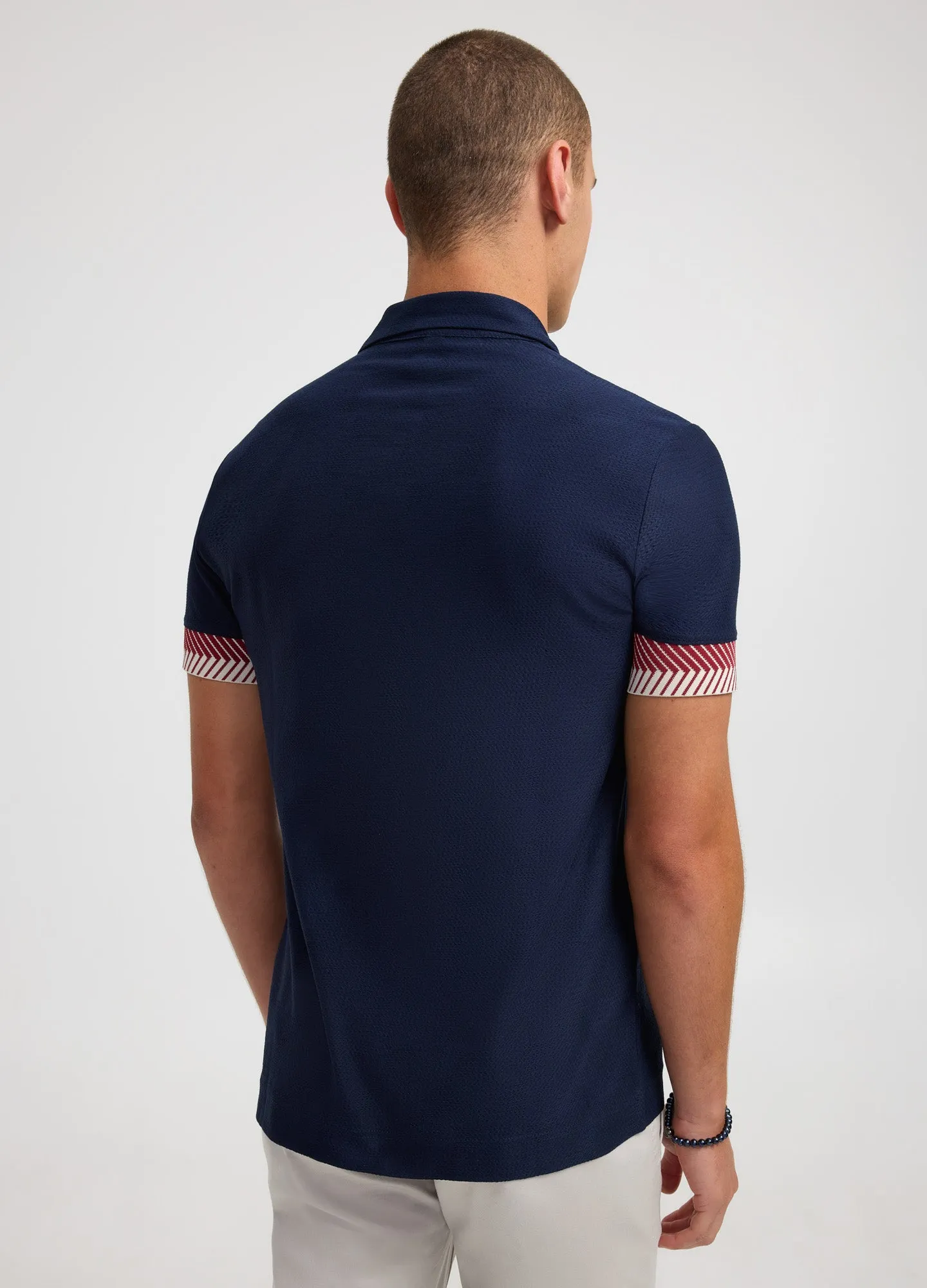 Jacquard Cuff Polo Navy