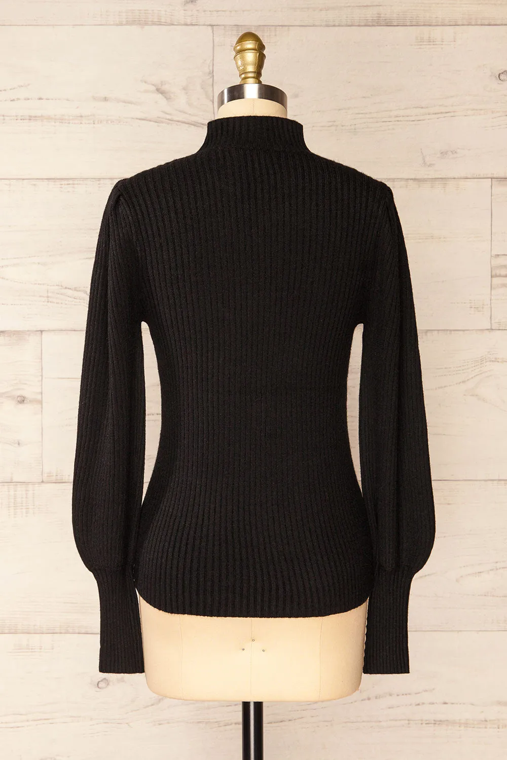 Karsava | Black Puffy Sleeve Turtleneck Sweater