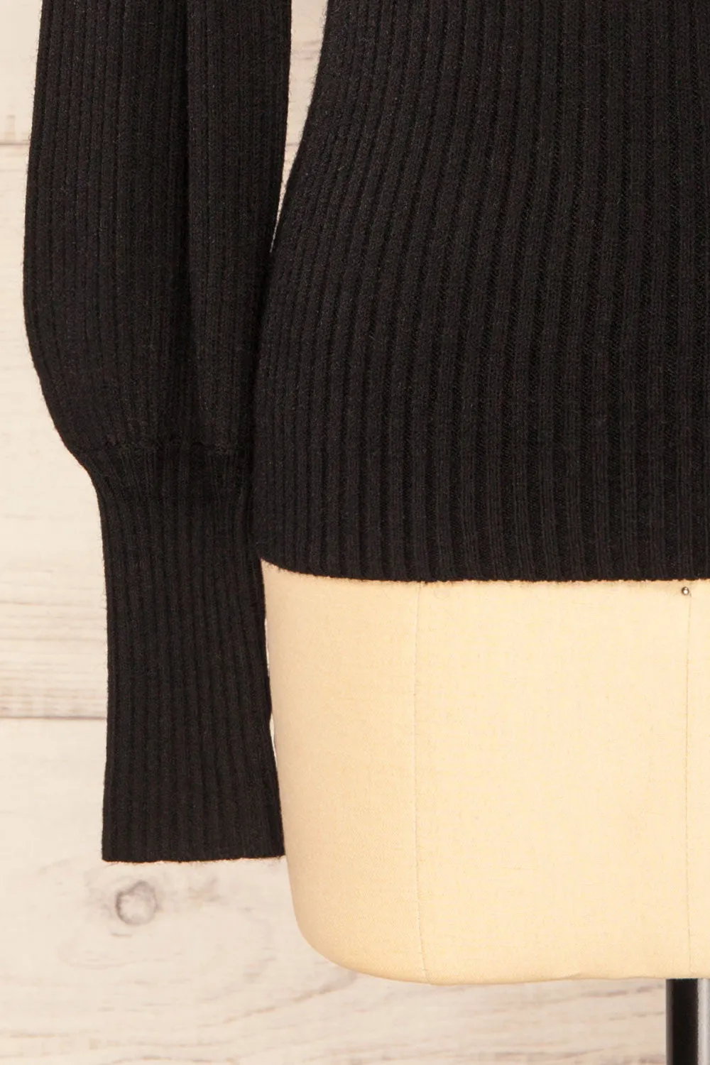 Karsava | Black Puffy Sleeve Turtleneck Sweater