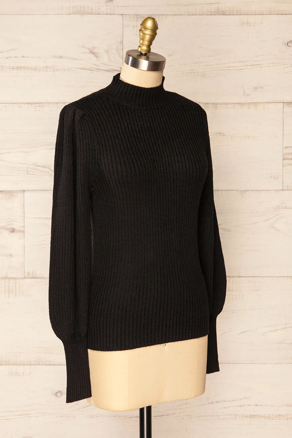 Karsava | Black Puffy Sleeve Turtleneck Sweater