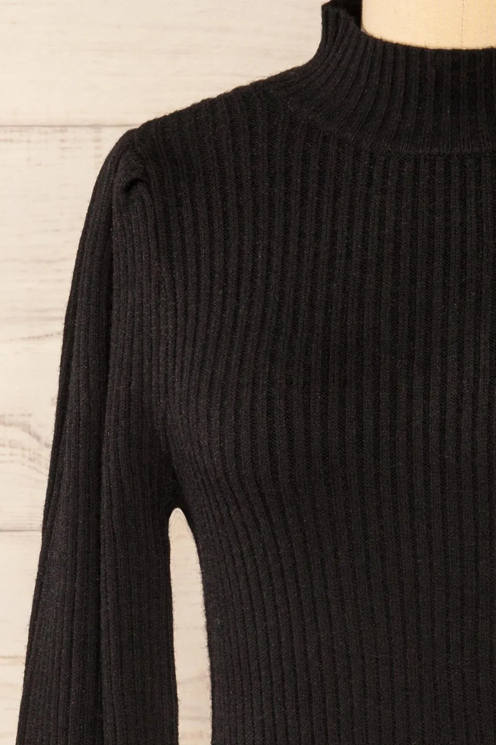 Karsava | Black Puffy Sleeve Turtleneck Sweater