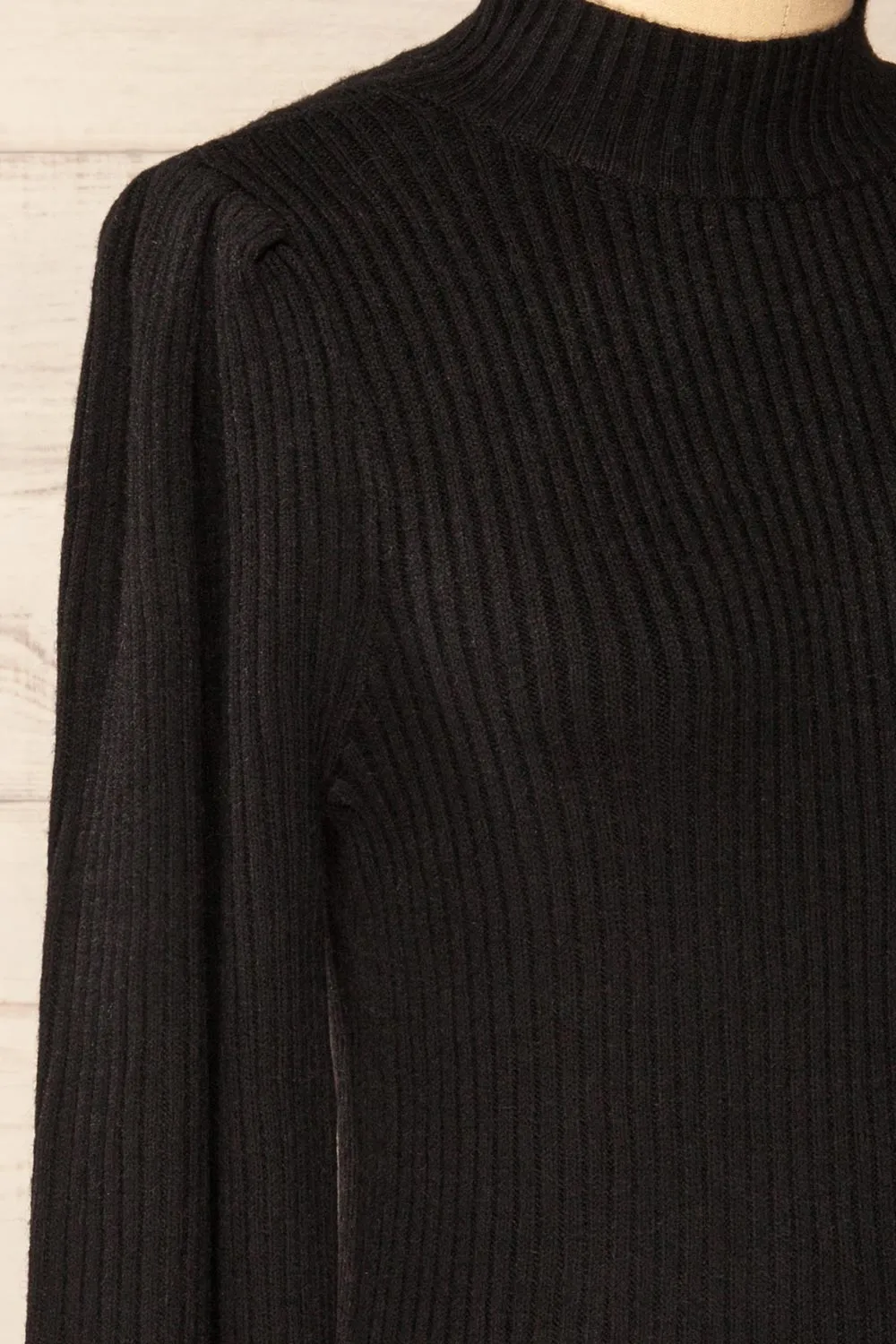 Karsava | Black Puffy Sleeve Turtleneck Sweater