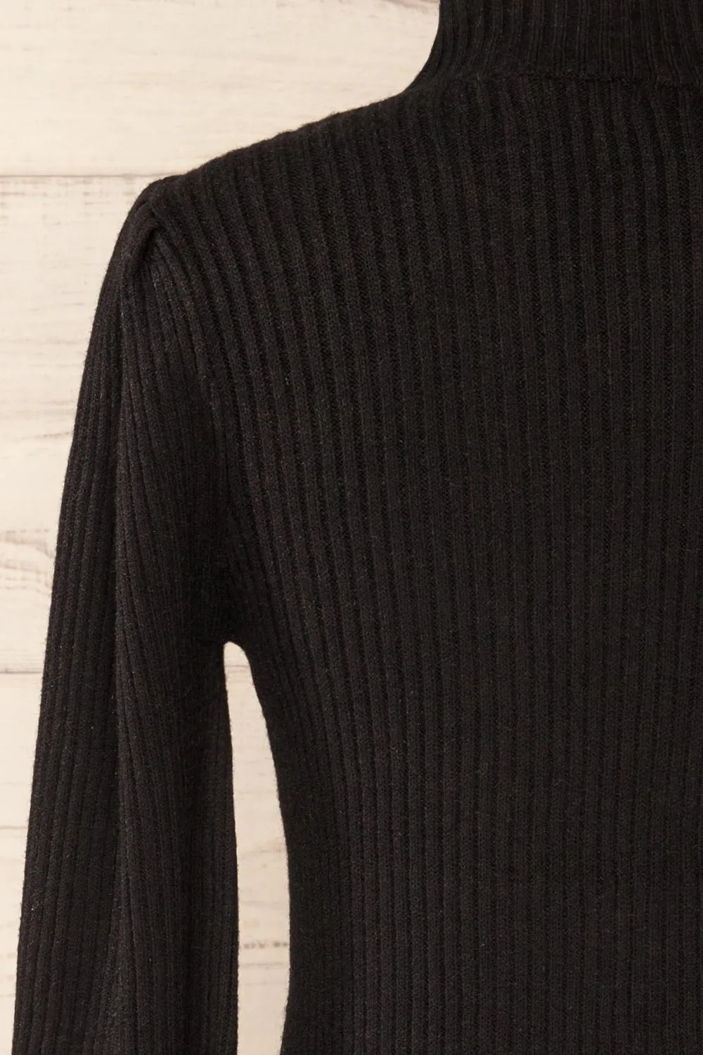 Karsava | Black Puffy Sleeve Turtleneck Sweater