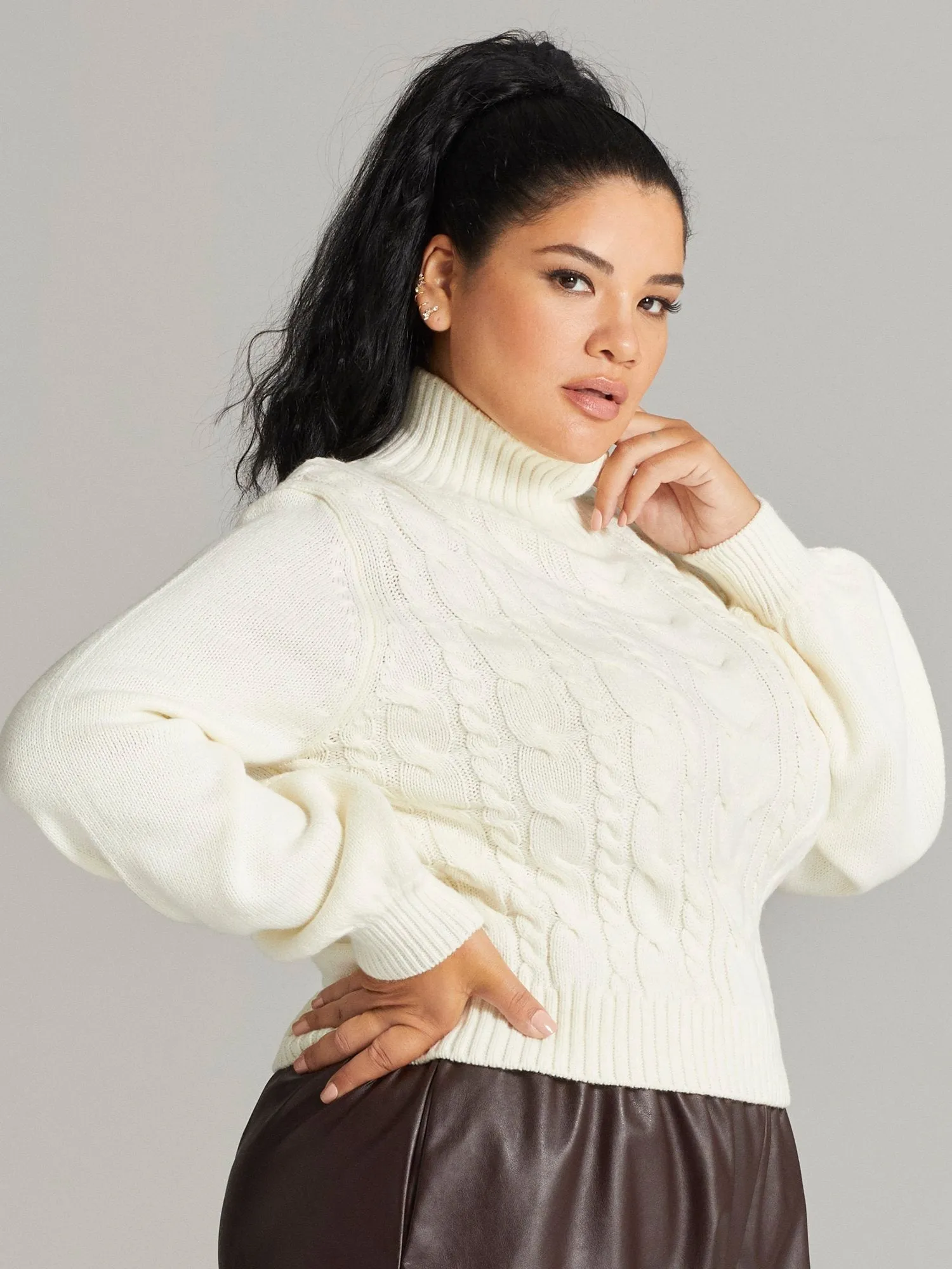 Kina Turtleneck Cable Knit Sweater