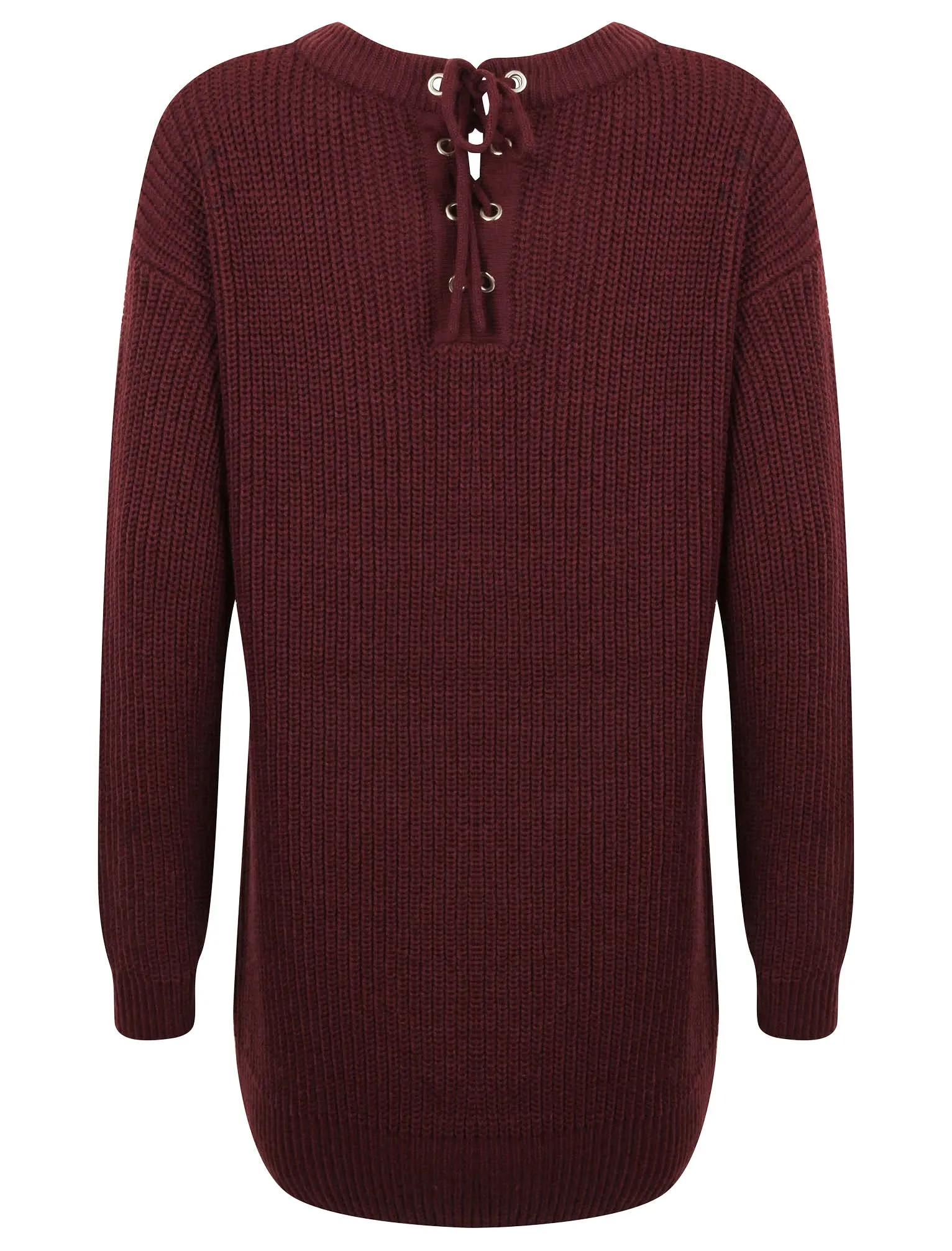 Lion Longline Jumper Dress with Tie Back Detail in Wine / Burgundy - Tokyo Laundry