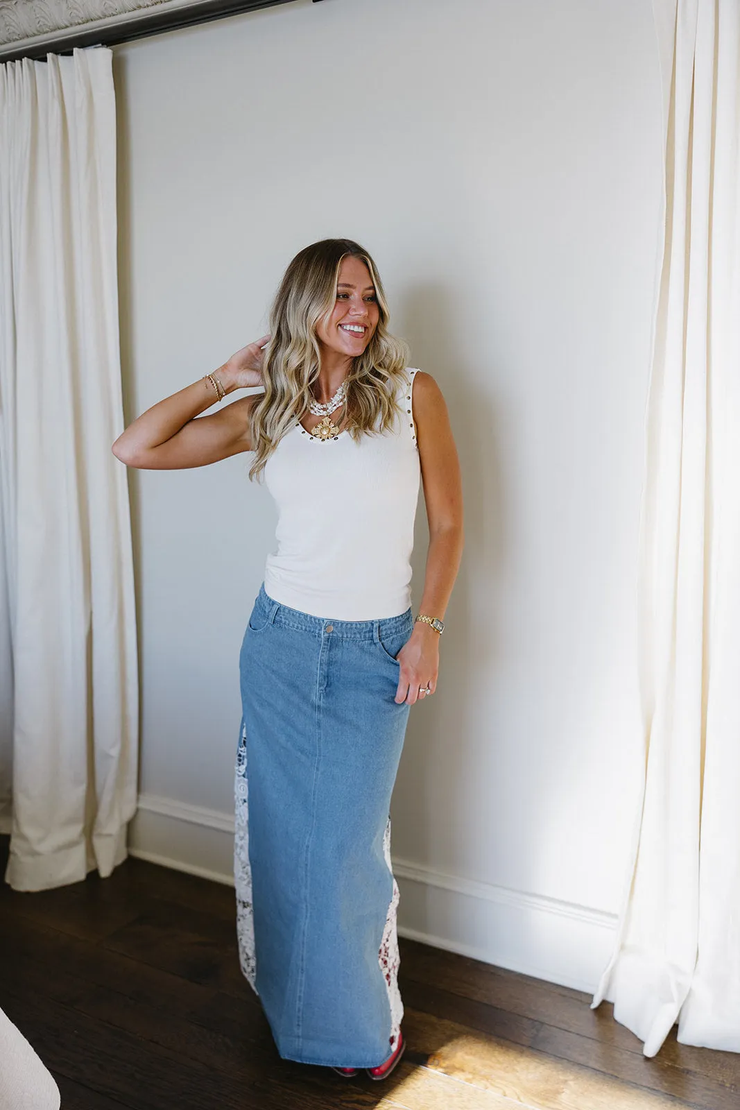 Loretta Lace Maxi Skirt - Denim