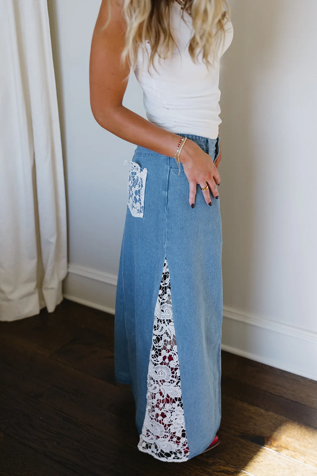 Loretta Lace Maxi Skirt - Denim