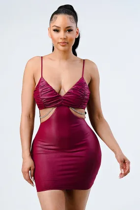 LUX PU SILVER CHAIN WAIST DETAIL BODYCON DRESS