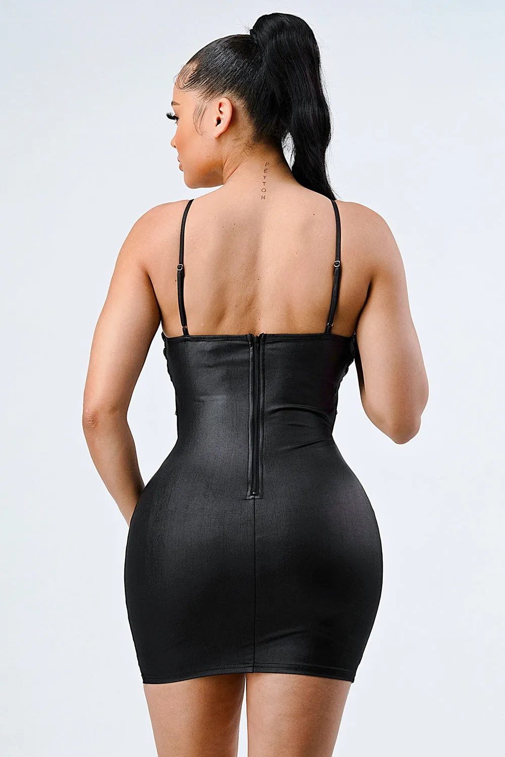LUX PU SILVER CHAIN WAIST DETAIL BODYCON DRESS