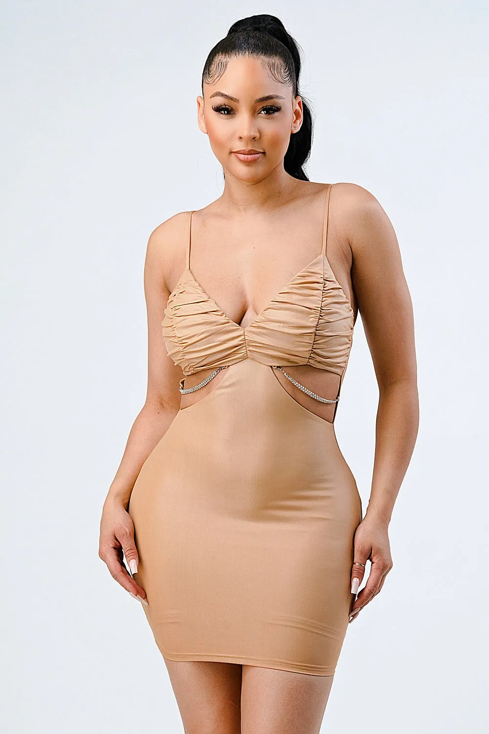 LUX PU SILVER CHAIN WAIST DETAIL BODYCON DRESS