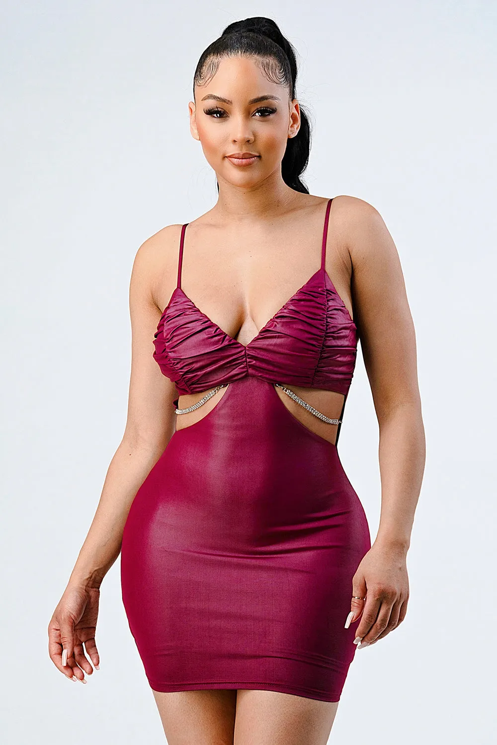 LUX PU SILVER CHAIN WAIST DETAIL BODYCON DRESS