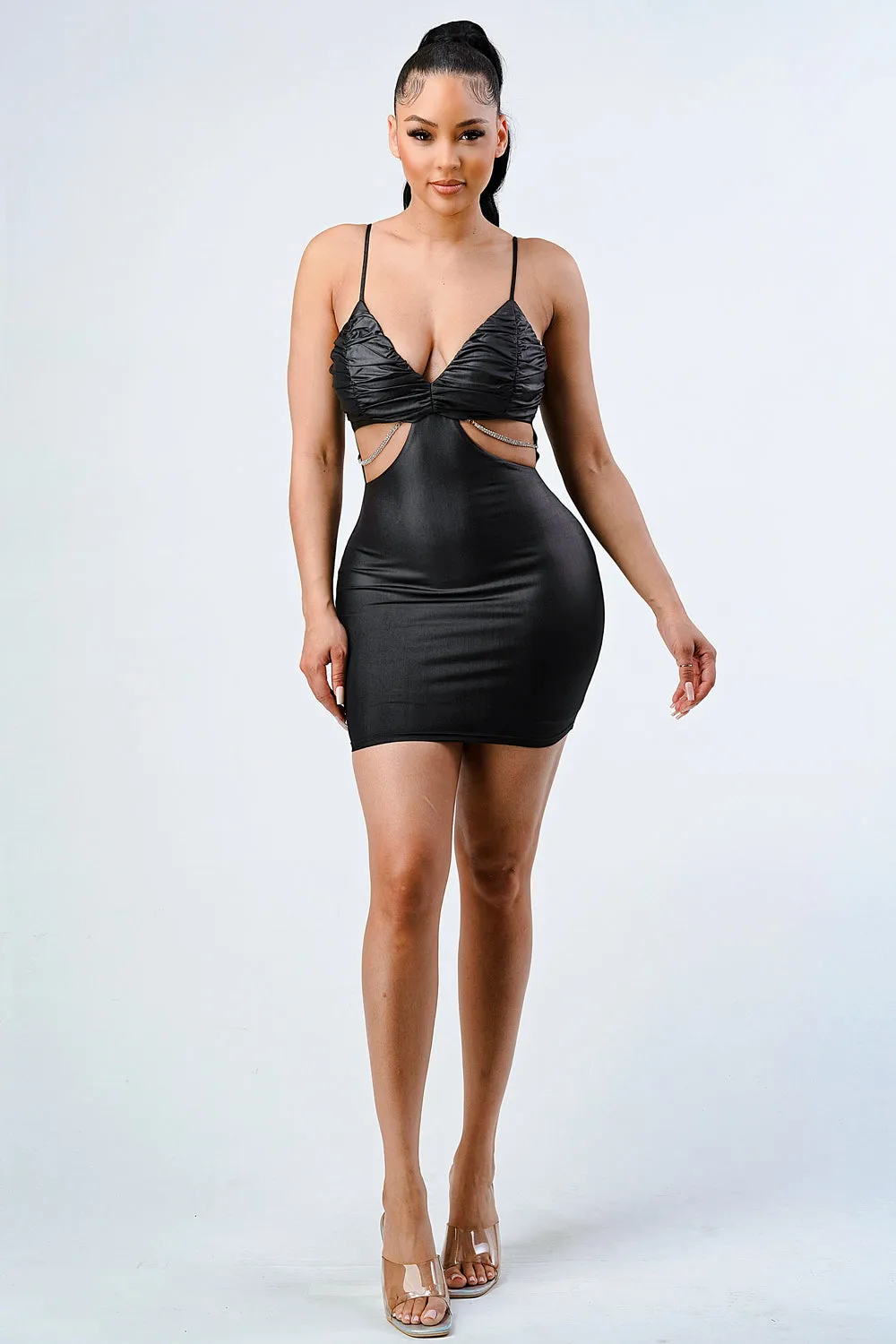 LUX PU SILVER CHAIN WAIST DETAIL BODYCON DRESS