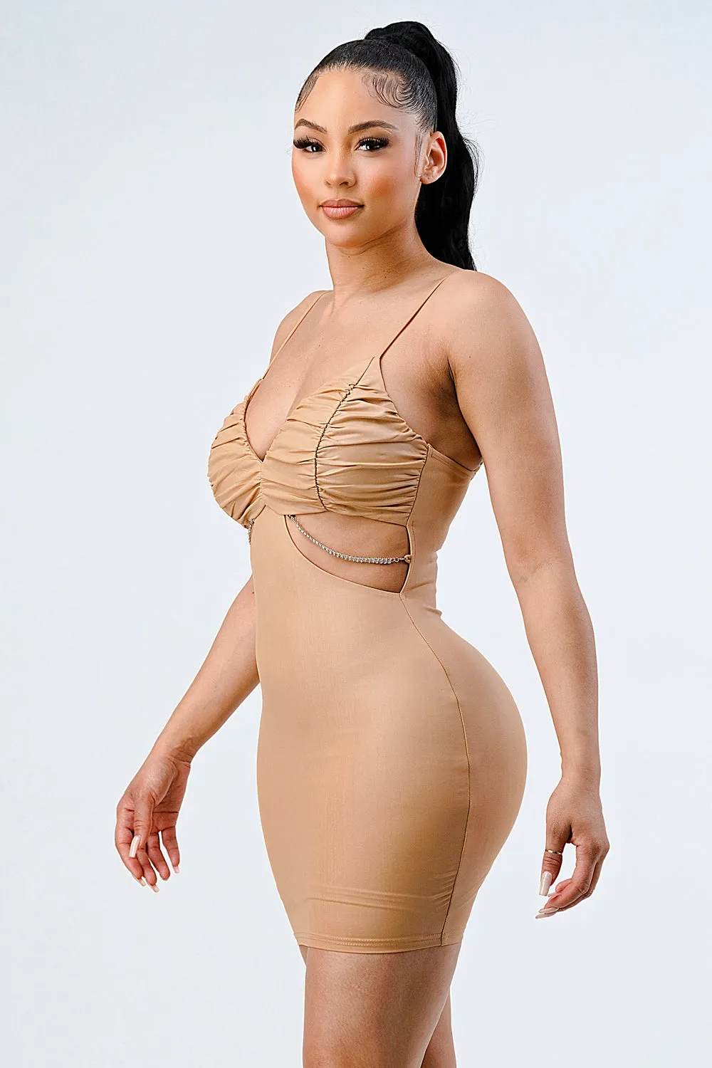 LUX PU SILVER CHAIN WAIST DETAIL BODYCON DRESS