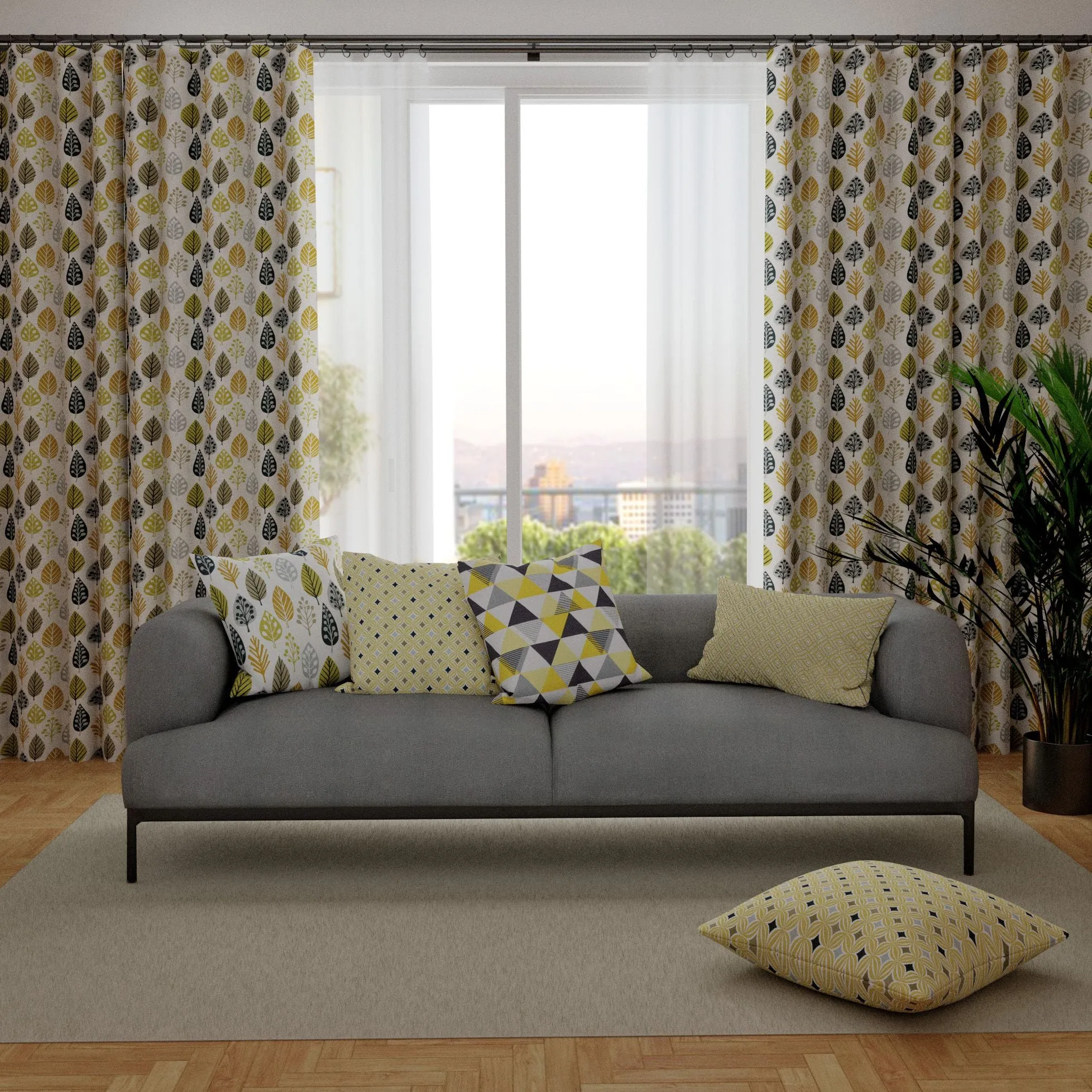 Magda Ochre Yellow and Grey FR Curtains