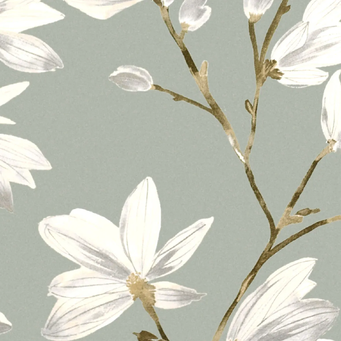 Magnolia Duck Egg Floral Cotton Print Curtains