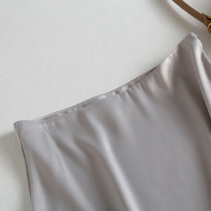 Mid-calf long Satin Pencil Skirt