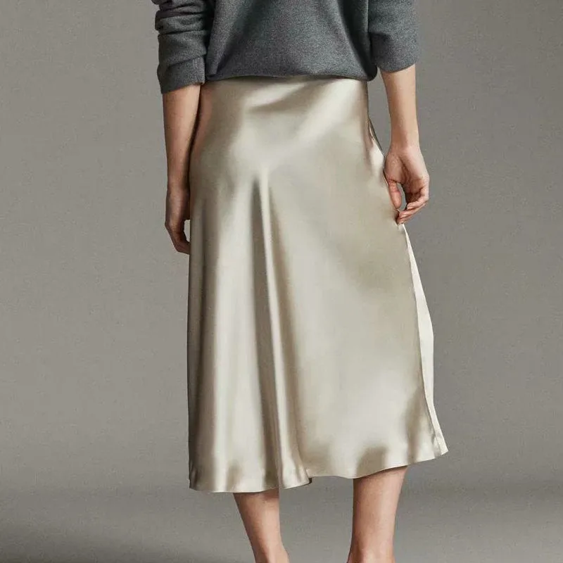 Mid-calf long Satin Pencil Skirt